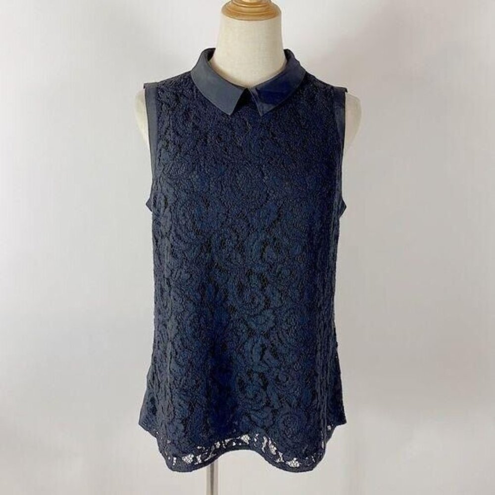 Ann Taylor Black Lace Collared Sleeveless Blouse - Excellent Condition - PS